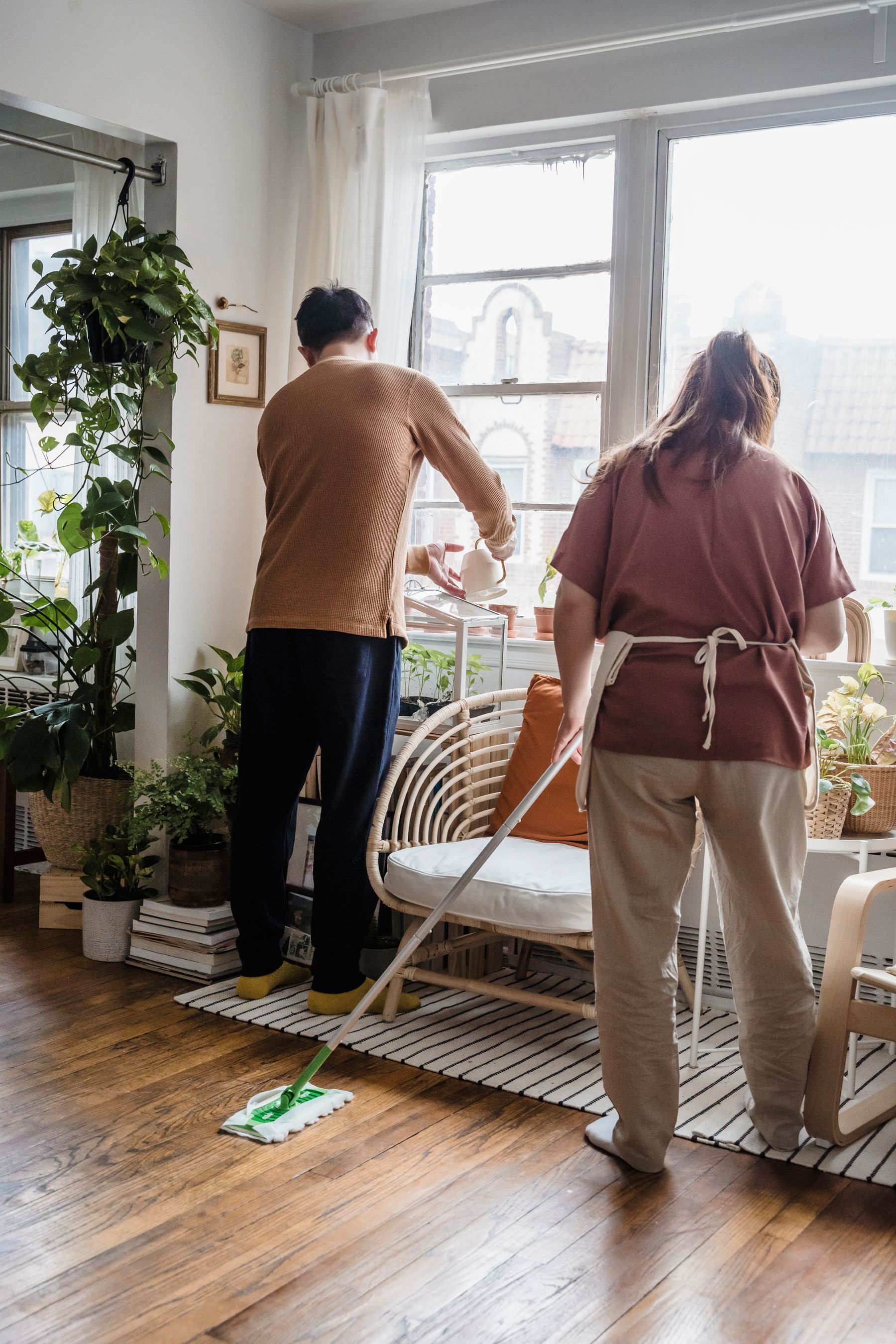 A bright home being professionally cleaned